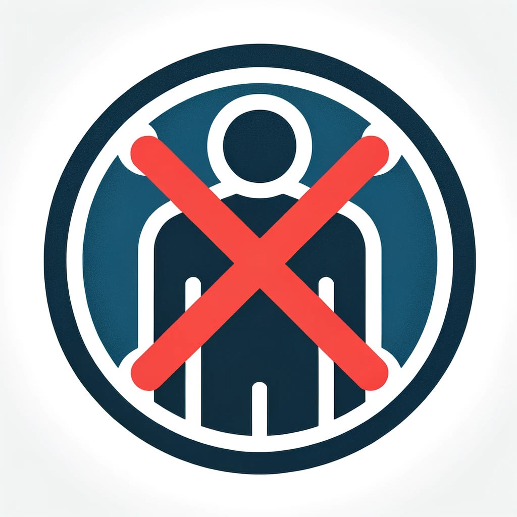 DALL·E 2024-01-19 20.24.06 - Create an icon featuring a human figure with a red 'X' mark over it, enclosed in a circle, with a blue color base. The human figure should be depicted.png