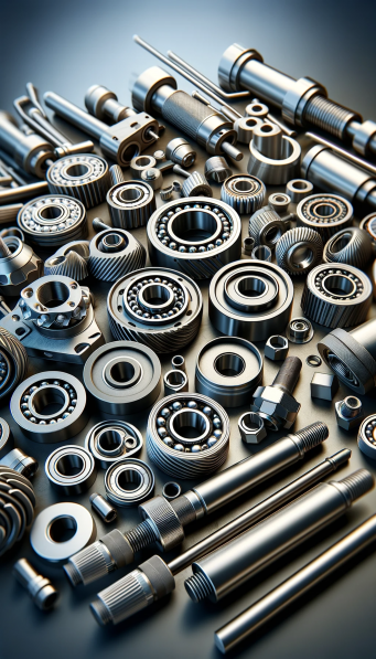 DALL·E 2024-01-19 20.45.45 - Create an image showing a collection of mechanical parts similar to the uploaded photo. The image should display items like bearings, hubs, and bolts,.png
