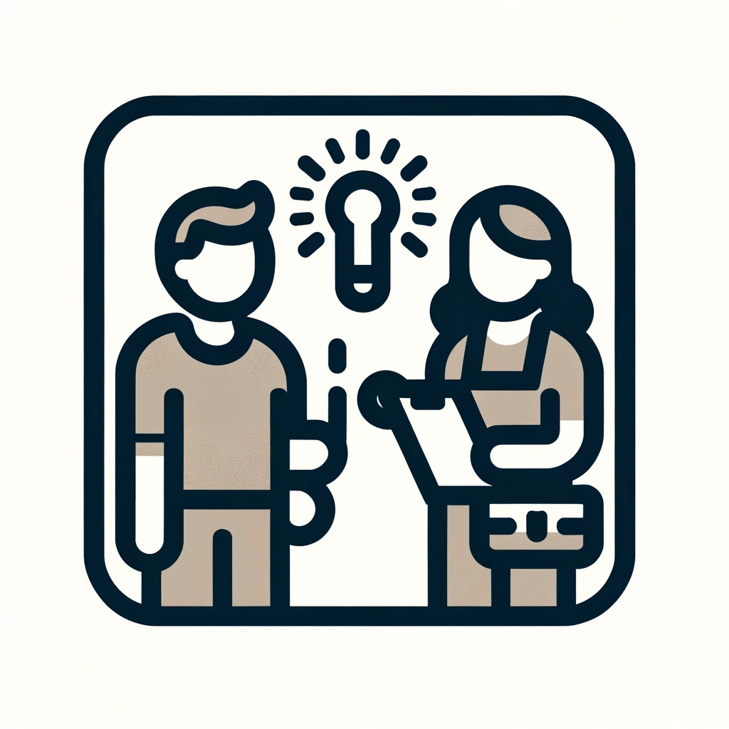 DALL·E 2023-11-21 12.11.12 - An icon representing the 'Consultation' step in the process of residential lighting repair. The icon shows two people, a Caucasian male homeowner and .png