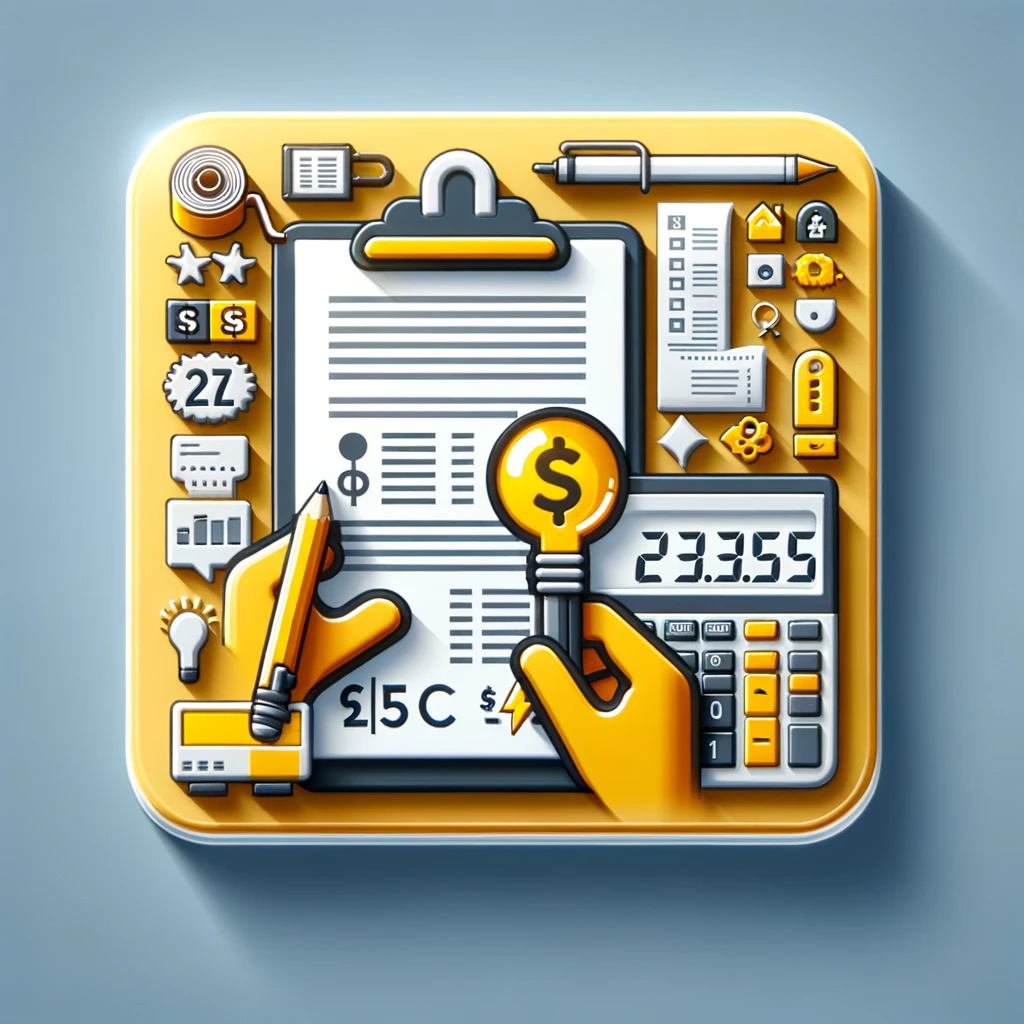 DALL·E 2023-11-21 23.25.50 - Create a photo-realistic icon for 'Transparent Pricing and Accurate Estimates', using the same style and yellow and white color scheme as the previous.png