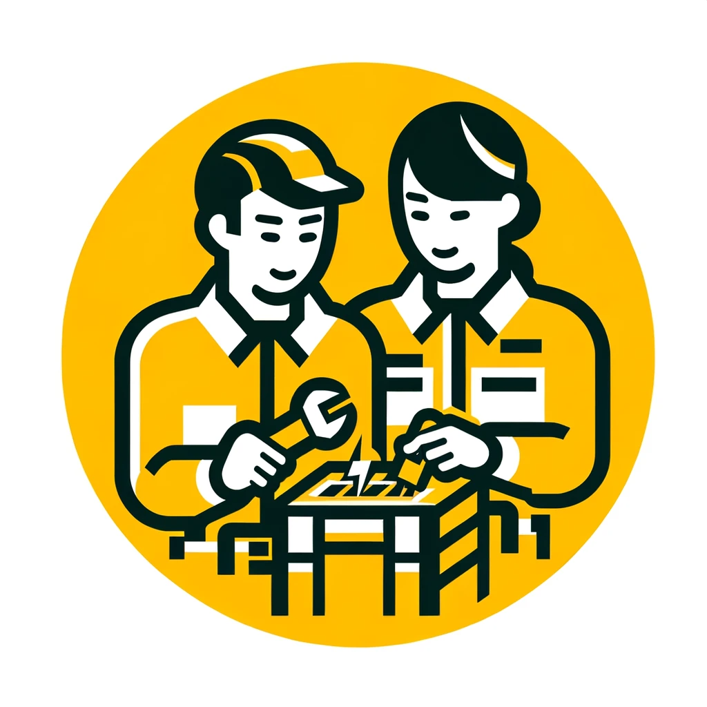 DALL·E 2023-11-21 23.48.18 - An icon representing a professional Japanese electrician team, predominantly yellow and white color scheme. The icon should depict a team of electrici.png