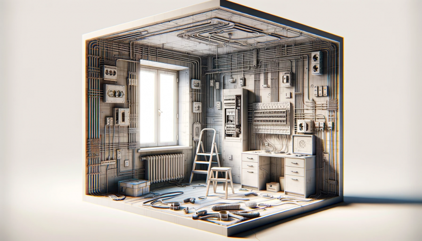 DALL·E 2023-11-19 11.40.00 - A realistic and detailed illustration of small-scale electrical work in a modern apartment, without people. Focus on a single room with simple electri.png