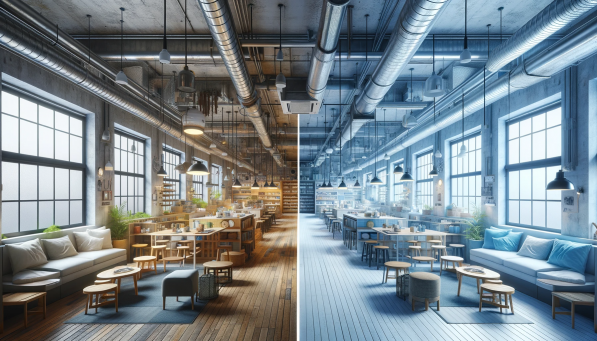 DALL·E 2024-01-25 09.55.08 - A single image showing a before and after view of a commercial facility interior renovation in a 30-tsubo space (approximately 99 square meters). The .png