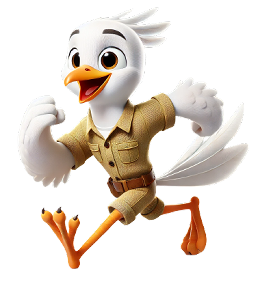 DALL·E 2025-03-22 21.01.25 - A cartoon-style white bird character, appearing about 2 years younger than a previously created version. The bird has a slim and friendly appearance w (1).png