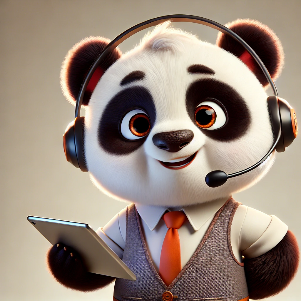 DALL&middot;E 2025-01-01 20.50.37 - A young, childlike panda character designed in a Pixar-like style with a polished, high-quality 3D finish. The panda is dressed as an online teacher, .webp