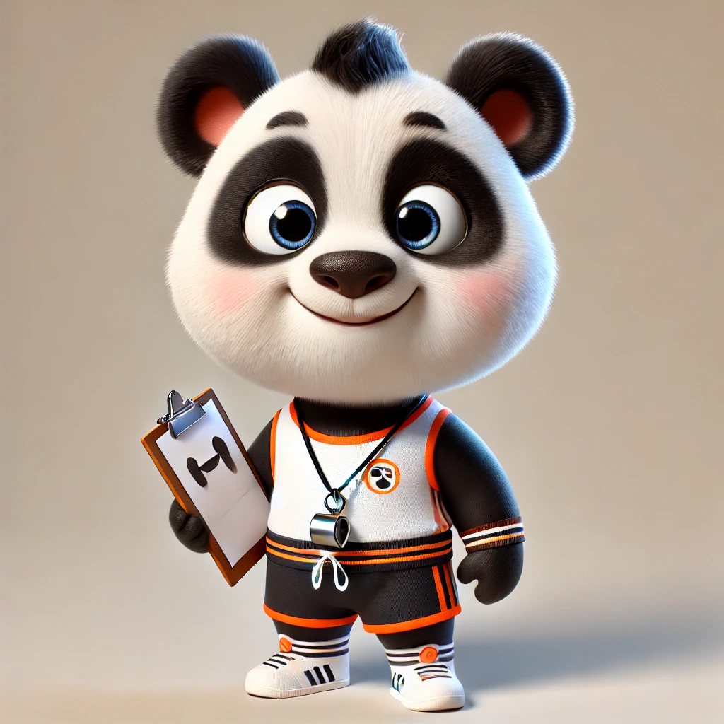 DALL&middot;E 2025-01-01 20.50.39 - A young, childlike panda character designed in a Pixar-like style with a polished, high-quality 3D finish. The panda is dressed as a personal trainer,.webp