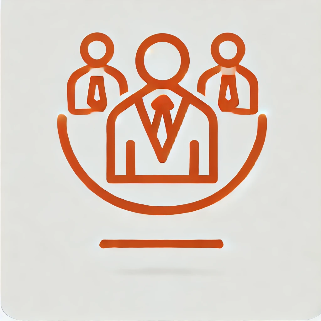 DALL·E 2025-01-04 08.23.13 - A bold, minimalistic, single-color icon representing management. The design features a leader figure surrounded by a group of three people, symbolizin.webp