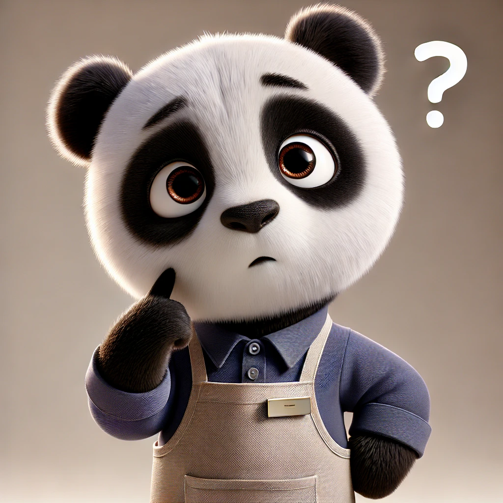 DALL·E 2025-01-01 17.38.44 - A young, childlike panda character designed in a Pixar-like style with a polished, high-quality 3D finish. The panda is dressed in a miniature store c.webp
