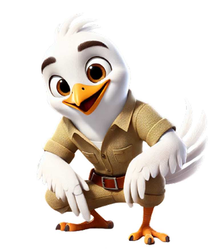 DALL·E 2025-03-22 21.01.28 - A cartoon-style white bird character, appearing about 2 years younger than a previously created version. The bird has a slim and friendly appearance w.png