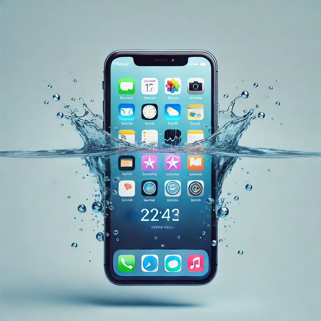 DALL·E 2025-01-30 15.13.26 - A high-quality image of an iPhone submerged in water, representing water damage. The design should be realistic, professional, and suitable for an iPh.webp
