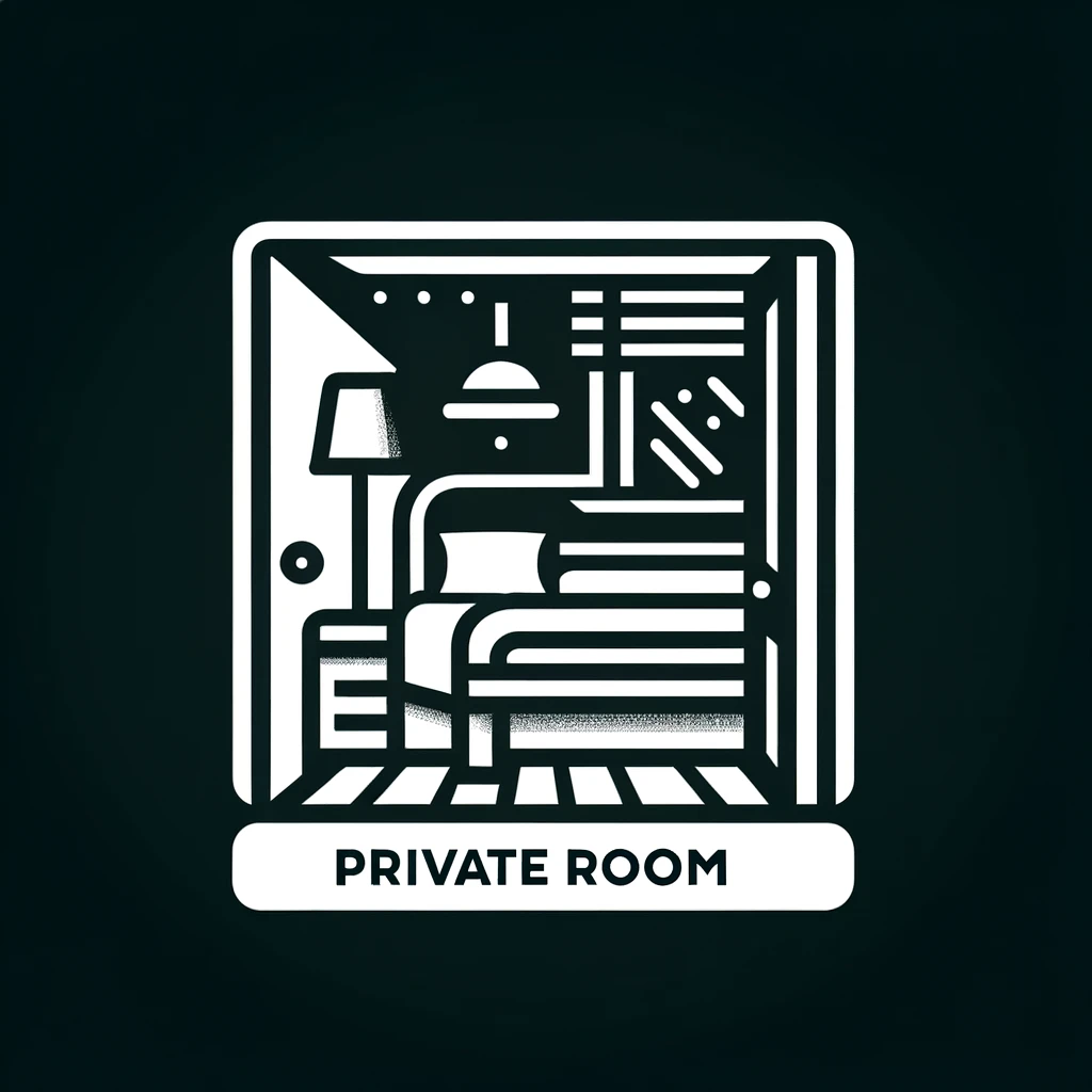 DALL·E 2024-02-07 20.13.56 - Private Room Icon_ Create an icon representing a private room in a rental property for a landing page. The design should include elements like a bed, .jpg