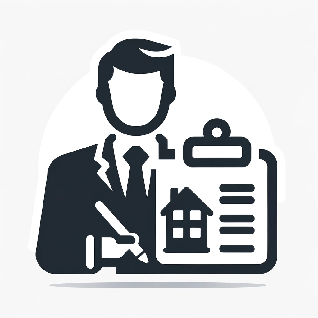 DALLﾂｷE 2024-02-08 11.38.25 - Icon 4_ This icon illustrates the application process for rental properties. It features a real estate agent in professional attire, standing against .jpg