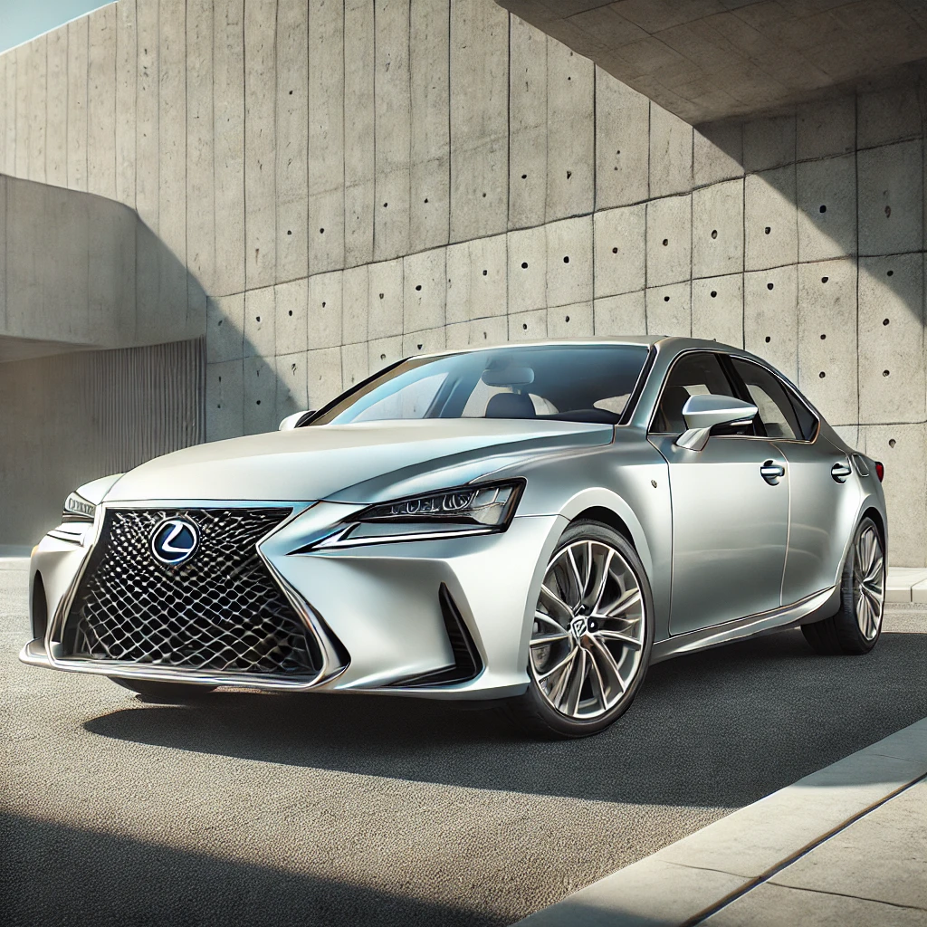 DALL·E 2025-01-12 12.23.32 - A realistic and visually appealing illustration inspired by the Lexus IS sedan. The vehicle is depicted in a sleek silver design with sharp, aerodynam.webp