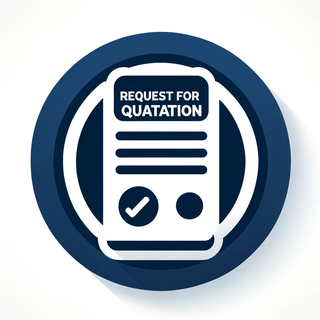 DALL·E 2024-02-29 14.39.57 - A professional icon representing 'Request for Quotation', with a blue and navy color scheme. The icon should visually convey the concept of requesting.webp