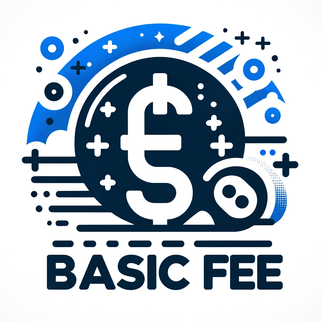 DALL·E 2024-02-29 14.41.05 - A professional icon representing 'Basic Fee', with a blue and navy color scheme. The icon should creatively convey the concept of a basic or standard .webp